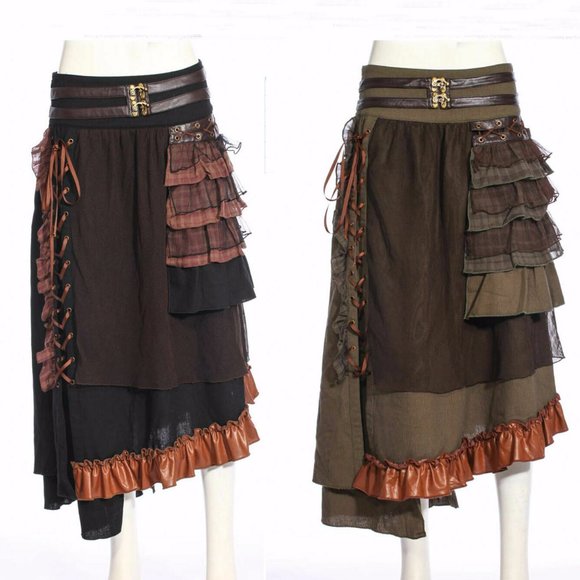 RQ-BL Rock Steampunk Ruffles Gothic Vintage Skirt Fairy Dieselpunk SP187 - M